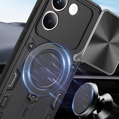 Xiaomi Poco X8 Pro 5G Magnetic Holder CD Texture Sliding Camshield Phone Case, TPU PC Shockproof Cover