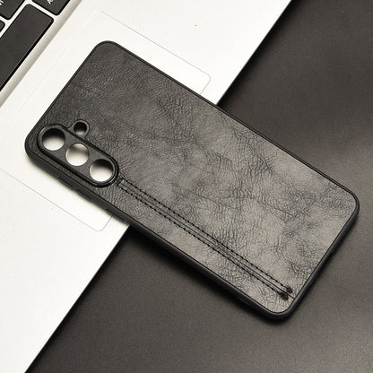 Samsung Galaxy F55 Cow Pattern Sewing Back Cover Phone Case - Premium PU Leather Texture PC + TPU Shockproof Protective Case, Scratch Resistant Slim Lightweight Anti-Fingerprint Full Coverage Mobile Cover