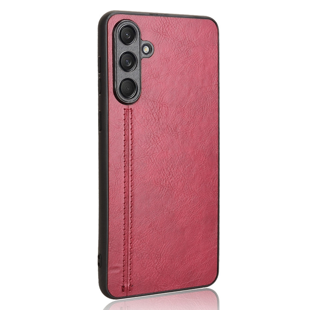 Samsung Galaxy F55 Cow Pattern Sewing Back Cover Phone Case - Premium PU Leather Texture PC + TPU Shockproof Protective Case, Scratch Resistant Slim Lightweight Anti-Fingerprint Full Coverage Mobile Cover