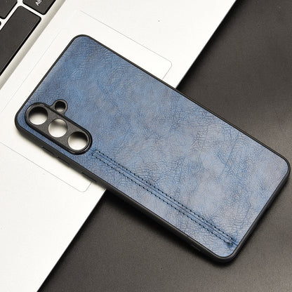 Samsung Galaxy F55 Cow Pattern Sewing Back Cover Phone Case - Premium PU Leather Texture PC + TPU Shockproof Protective Case, Scratch Resistant Slim Lightweight Anti-Fingerprint Full Coverage Mobile Cover
