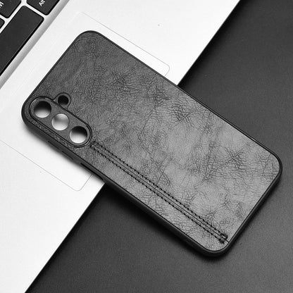 Samsung Galaxy M15 Cow Pattern Sewing Back Cover Phone Case - Premium PU Leather Texture PC + TPU Shockproof Protective Case, Scratch Resistant Slim Lightweight Anti-Fingerprint Full Coverage Mobile Cover