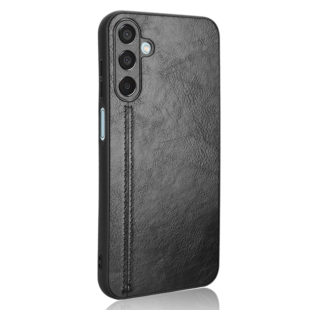 Samsung Galaxy M15 Cow Pattern Sewing Back Cover Phone Case - Premium PU Leather Texture PC + TPU Shockproof Protective Case, Scratch Resistant Slim Lightweight Anti-Fingerprint Full Coverage Mobile Cover