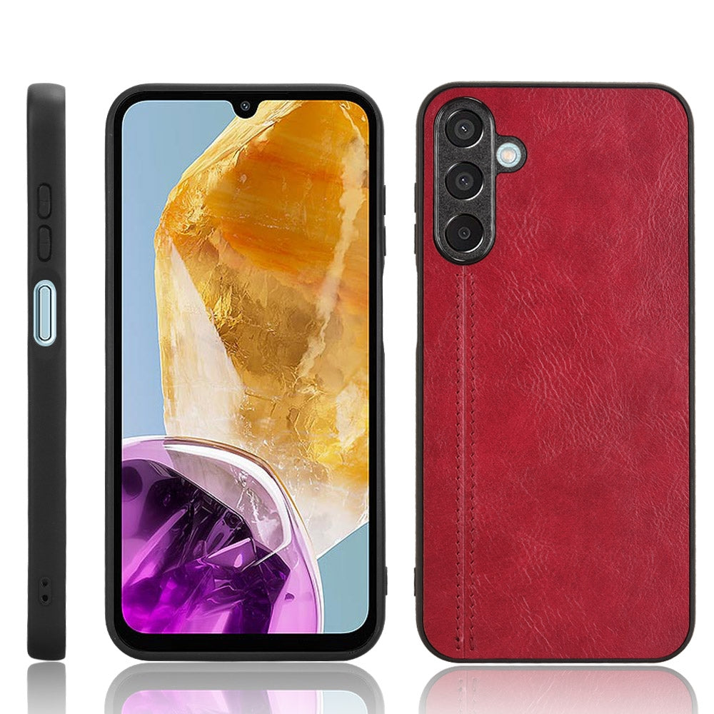 Samsung Galaxy M15 Cow Pattern Sewing Back Cover Phone Case - Premium PU Leather Texture PC + TPU Shockproof Protective Case, Scratch Resistant Slim Lightweight Anti-Fingerprint Full Coverage Mobile Cover