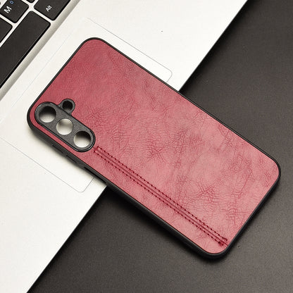 Samsung Galaxy M15 Cow Pattern Sewing Back Cover Phone Case - Premium PU Leather Texture PC + TPU Shockproof Protective Case, Scratch Resistant Slim Lightweight Anti-Fingerprint Full Coverage Mobile Cover