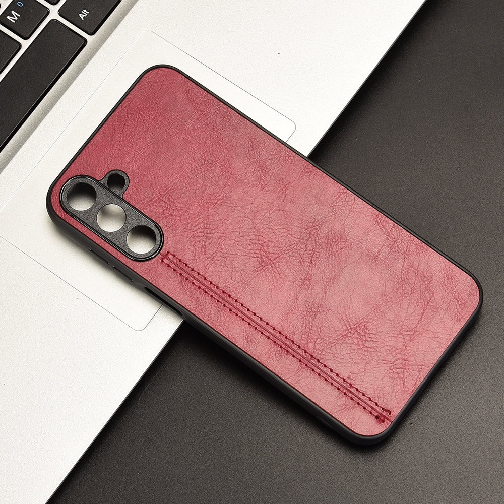 Samsung Galaxy F15 Cow Pattern Sewing Back Cover Phone Case - Premium PU Leather Texture PC + TPU Shockproof Protective Case, Scratch Resistant Slim Lightweight Anti-Fingerprint Full Coverage Mobile Cover