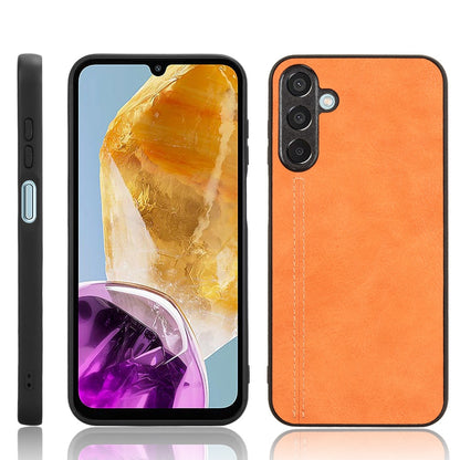 Samsung Galaxy M15 Cow Pattern Sewing Back Cover Phone Case - Premium PU Leather Texture PC + TPU Shockproof Protective Case, Scratch Resistant Slim Lightweight Anti-Fingerprint Full Coverage Mobile Cover