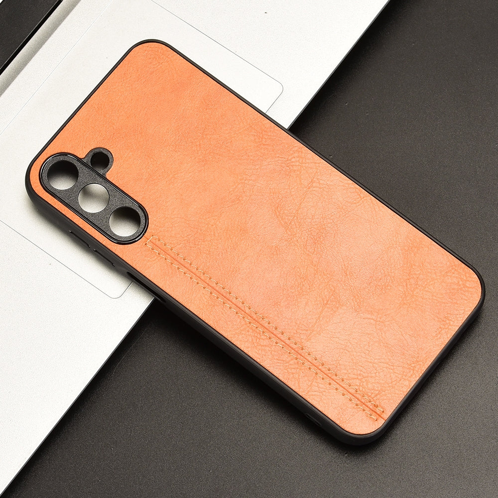 Samsung Galaxy F15 Cow Pattern Sewing Back Cover Phone Case - Premium PU Leather Texture PC + TPU Shockproof Protective Case, Scratch Resistant Slim Lightweight Anti-Fingerprint Full Coverage Mobile Cover