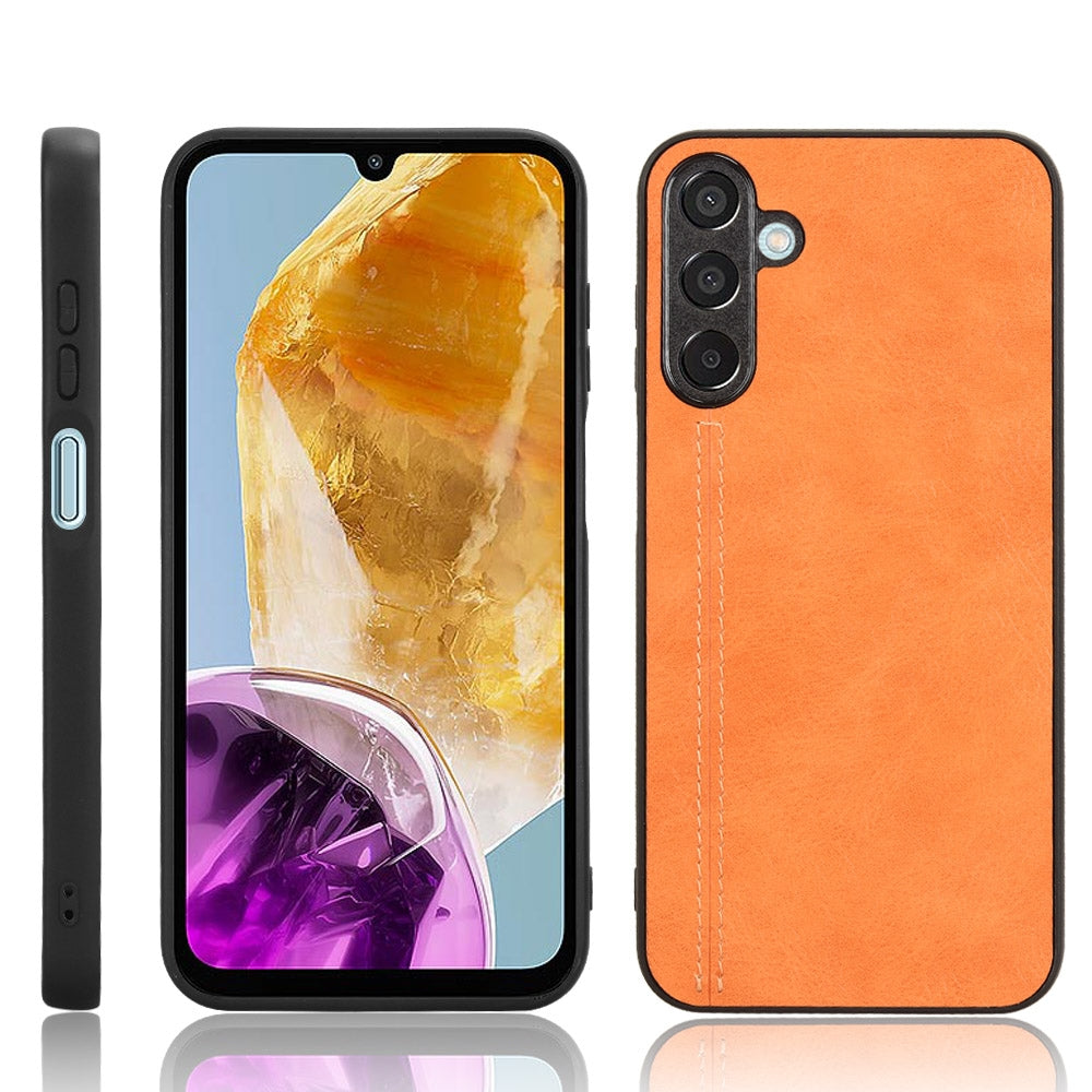 Samsung Galaxy F15 Cow Pattern Sewing Back Cover Phone Case - Premium PU Leather Texture PC + TPU Shockproof Protective Case, Scratch Resistant Slim Lightweight Anti-Fingerprint Full Coverage Mobile Cover