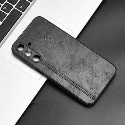 Samsung Galaxy M35 Cow Pattern Sewing Back Cover Phone Case - Premium PU Leather Texture PC + TPU Shockproof Protective Case, Scratch Resistant Slim Lightweight Anti-Fingerprint Full Coverage Mobile Cover