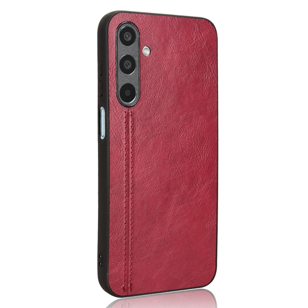 Samsung Galaxy M35 Cow Pattern Sewing Back Cover Phone Case - Premium PU Leather Texture PC + TPU Shockproof Protective Case, Scratch Resistant Slim Lightweight Anti-Fingerprint Full Coverage Mobile Cover