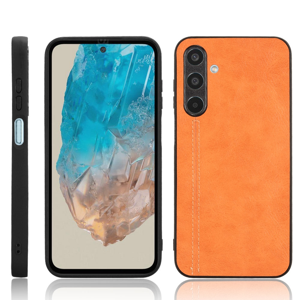 Samsung Galaxy M35 Cow Pattern Sewing Back Cover Phone Case - Premium PU Leather Texture PC + TPU Shockproof Protective Case, Scratch Resistant Slim Lightweight Anti-Fingerprint Full Coverage Mobile Cover