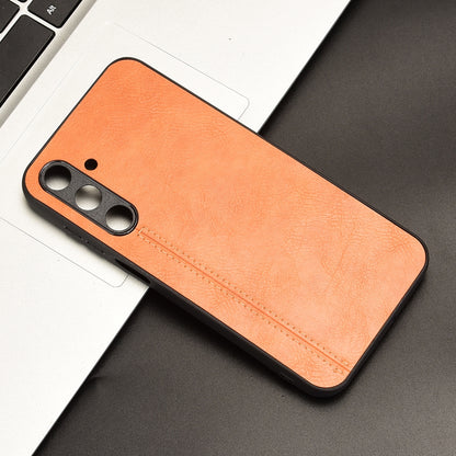 Samsung Galaxy M35 Cow Pattern Sewing Back Cover Phone Case - Premium PU Leather Texture PC + TPU Shockproof Protective Case, Scratch Resistant Slim Lightweight Anti-Fingerprint Full Coverage Mobile Cover