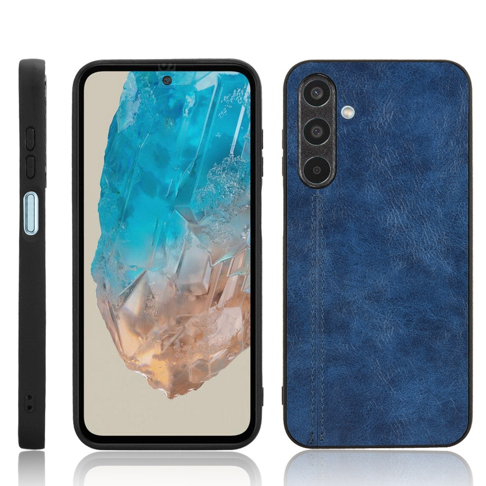 Samsung Galaxy M35 Cow Pattern Sewing Back Cover Phone Case - Premium PU Leather Texture PC + TPU Shockproof Protective Case, Scratch Resistant Slim Lightweight Anti-Fingerprint Full Coverage Mobile Cover