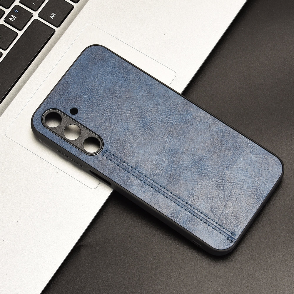 Samsung Galaxy M35 Cow Pattern Sewing Back Cover Phone Case - Premium PU Leather Texture PC + TPU Shockproof Protective Case, Scratch Resistant Slim Lightweight Anti-Fingerprint Full Coverage Mobile Cover