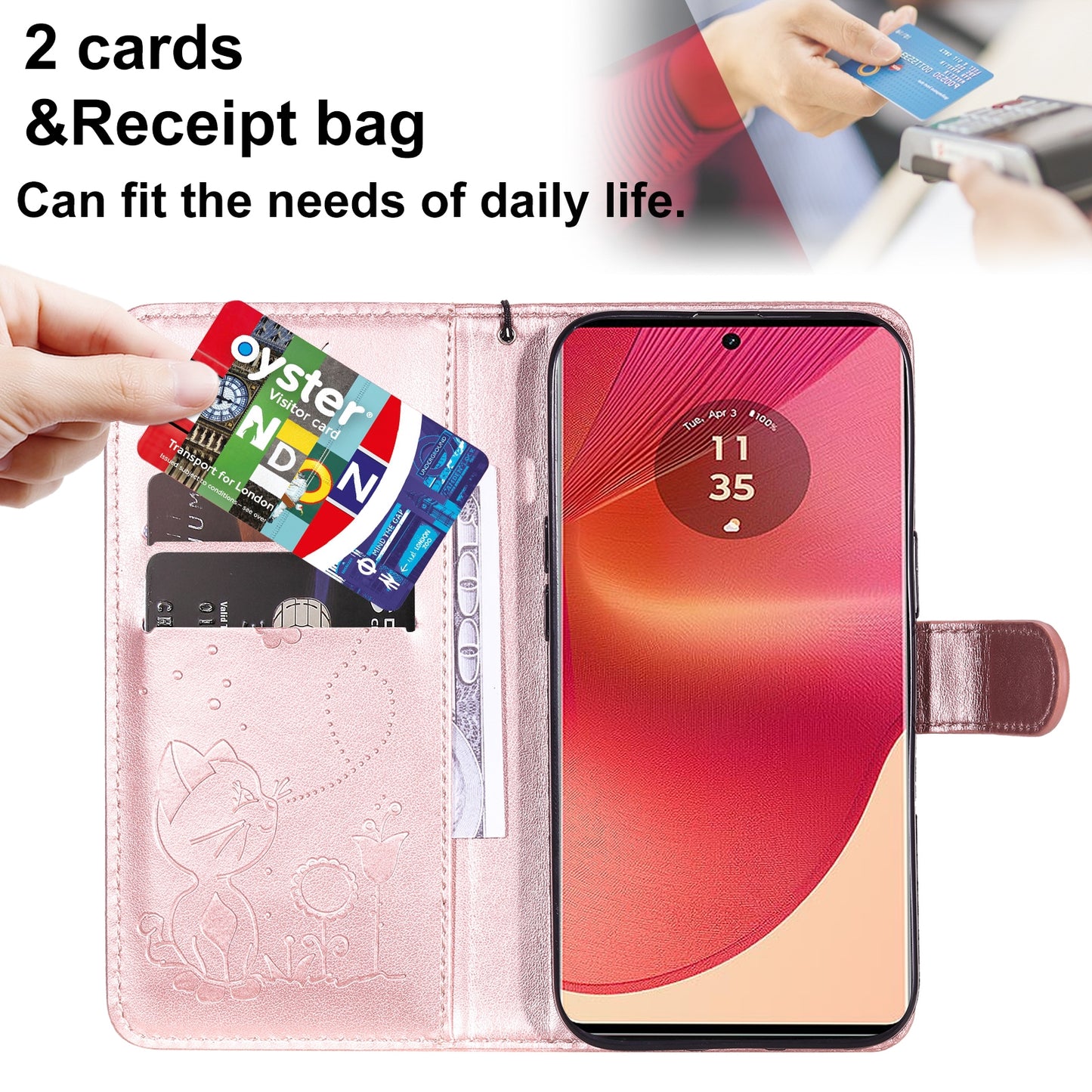 For Motorola Edge 50 Fusion Cat and Bee Embossed Flip Leather Phone Case Wallet Cover with Card Slots Cash Pocket Magnetic Stand Protective Shockproof TPU PU Leather Case with Wrist Strap