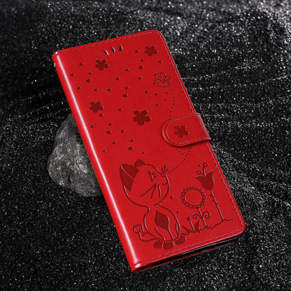 For Motorola Edge 50 Fusion Cat and Bee Embossed Flip Leather Phone Case Wallet Cover with Card Slots Cash Pocket Magnetic Stand Protective Shockproof TPU PU Leather Case with Wrist Strap