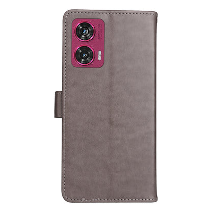 For Motorola Edge 50 Fusion Cat and Bee Embossed Flip Leather Phone Case Wallet Cover with Card Slots Cash Pocket Magnetic Stand Protective Shockproof TPU PU Leather Case with Wrist Strap