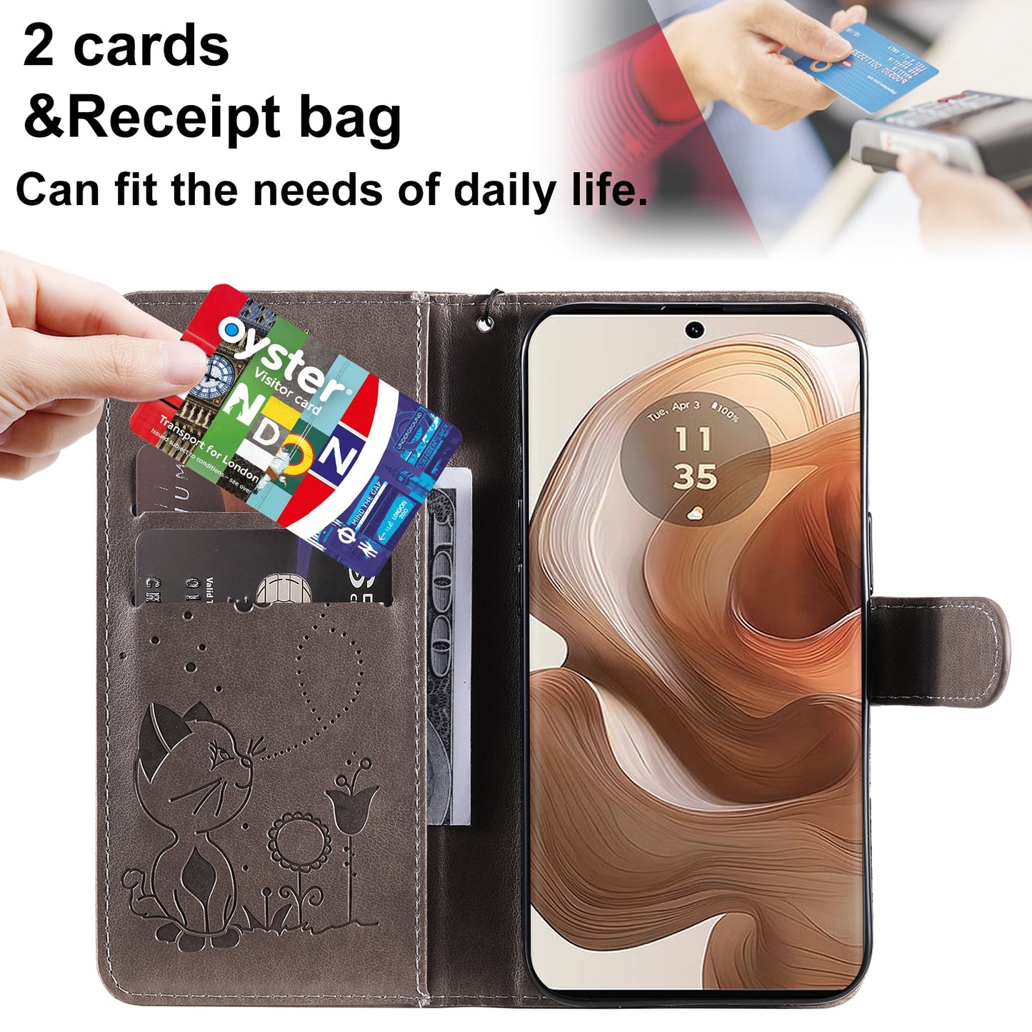 For Motorola Edge 50 Ultra Cat and Bee Embossed Flip Leather Phone Case Wallet Cover with Card Slots Cash Pocket Magnetic Stand Protective Shockproof TPU PU Leather Case with Wrist Strap