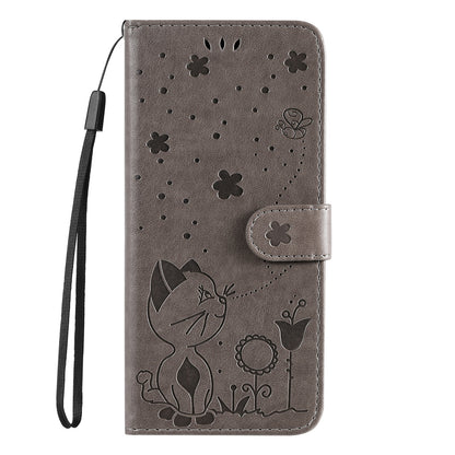 For Motorola Moto G85 Cat and Bee Embossed Flip Leather Phone Case Wallet Cover with Card Slots Cash Pocket Magnetic Stand Protective Shockproof TPU PU Leather Case with Wrist Strap
