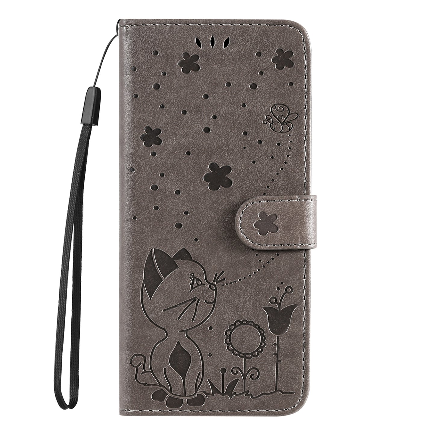 For Motorola Edge 50 5G Cat and Bee Embossed Flip Leather Phone Case Wallet Cover with Card Slots Cash Pocket Magnetic Stand Protective Shockproof TPU PU Leather Case with Wrist Strap