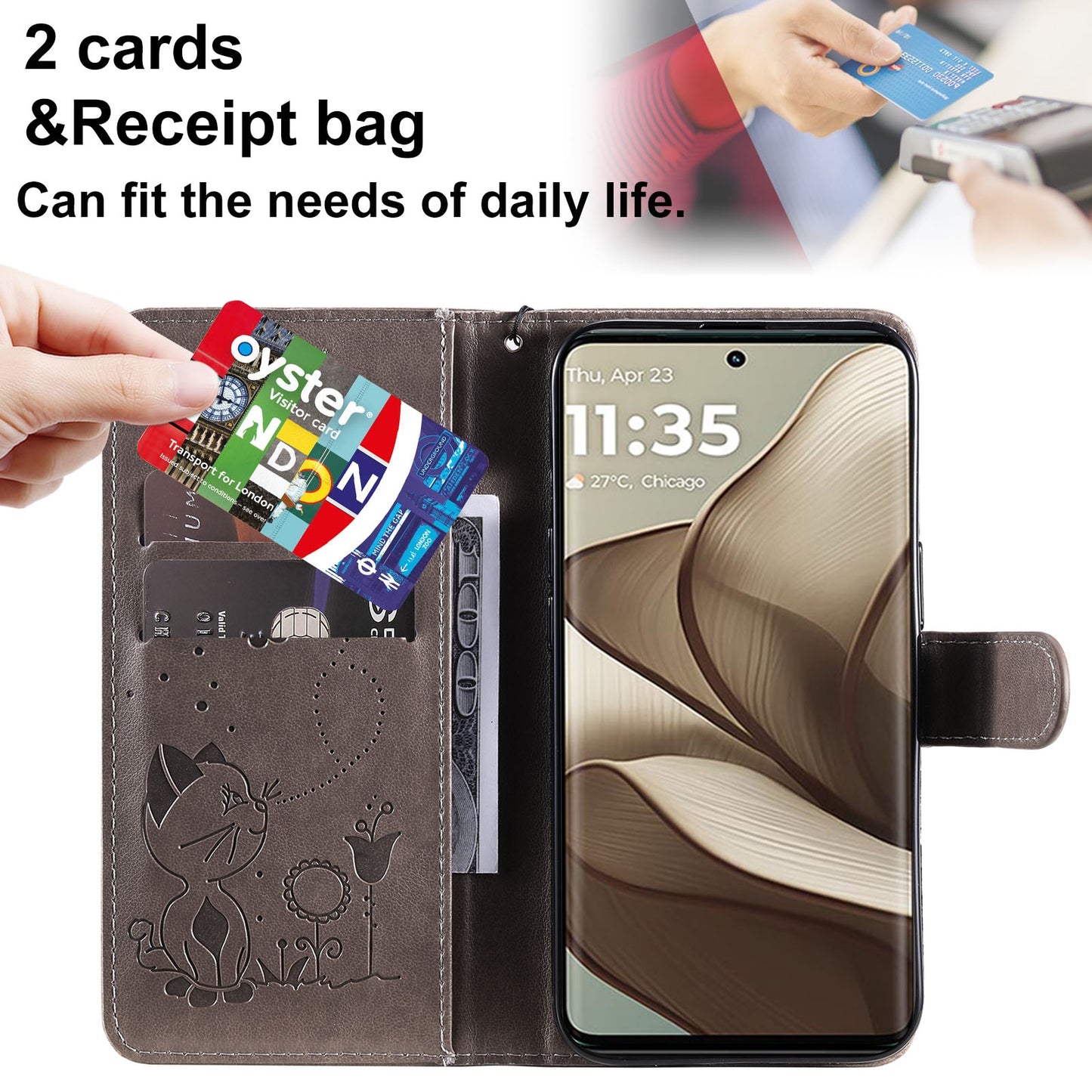 For Motorola Edge 50 5G Cat and Bee Embossed Flip Leather Phone Case Wallet Cover with Card Slots Cash Pocket Magnetic Stand Protective Shockproof TPU PU Leather Case with Wrist Strap