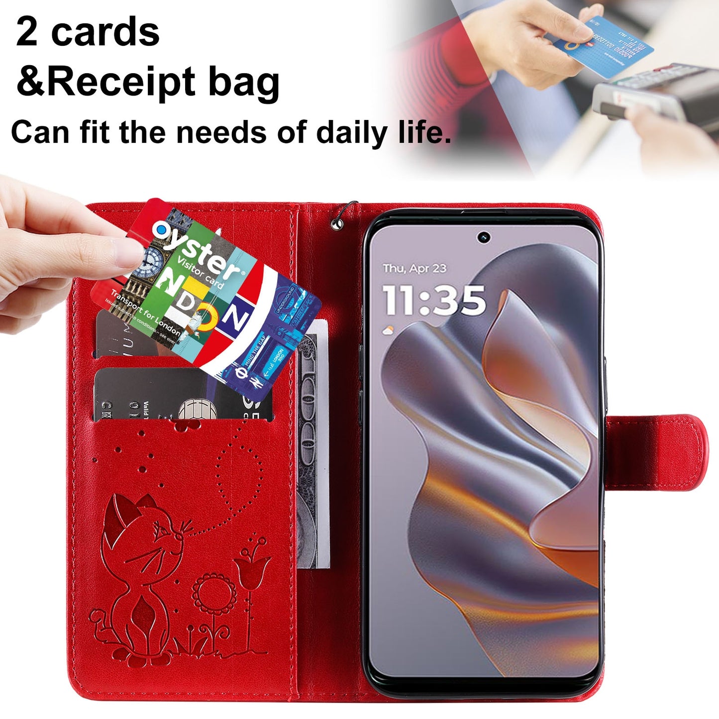 For Motorola Edge 50 Neo Cat and Bee Embossed Flip Leather Phone Case Wallet Cover with Card Slots Cash Pocket Magnetic Stand Protective Shockproof TPU PU Leather Case with Wrist Strap