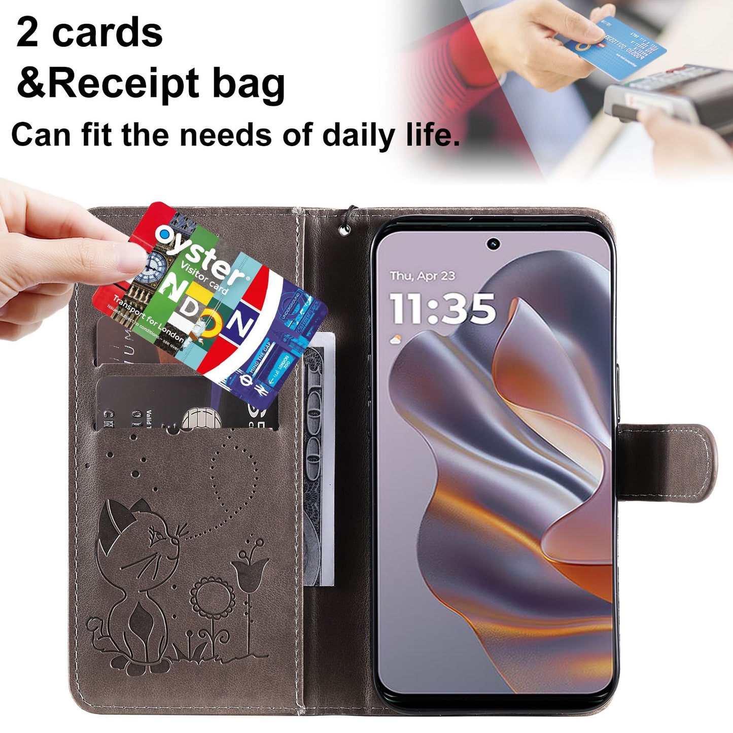 For Motorola Edge 50 Neo Cat and Bee Embossed Flip Leather Phone Case Wallet Cover with Card Slots Cash Pocket Magnetic Stand Protective Shockproof TPU PU Leather Case with Wrist Strap