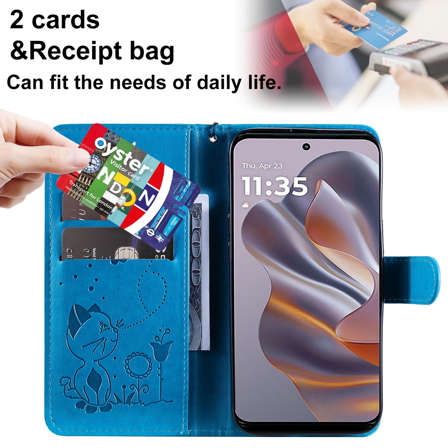 For Motorola Edge 50 Neo Cat and Bee Embossed Flip Leather Phone Case Wallet Cover with Card Slots Cash Pocket Magnetic Stand Protective Shockproof TPU PU Leather Case with Wrist Strap