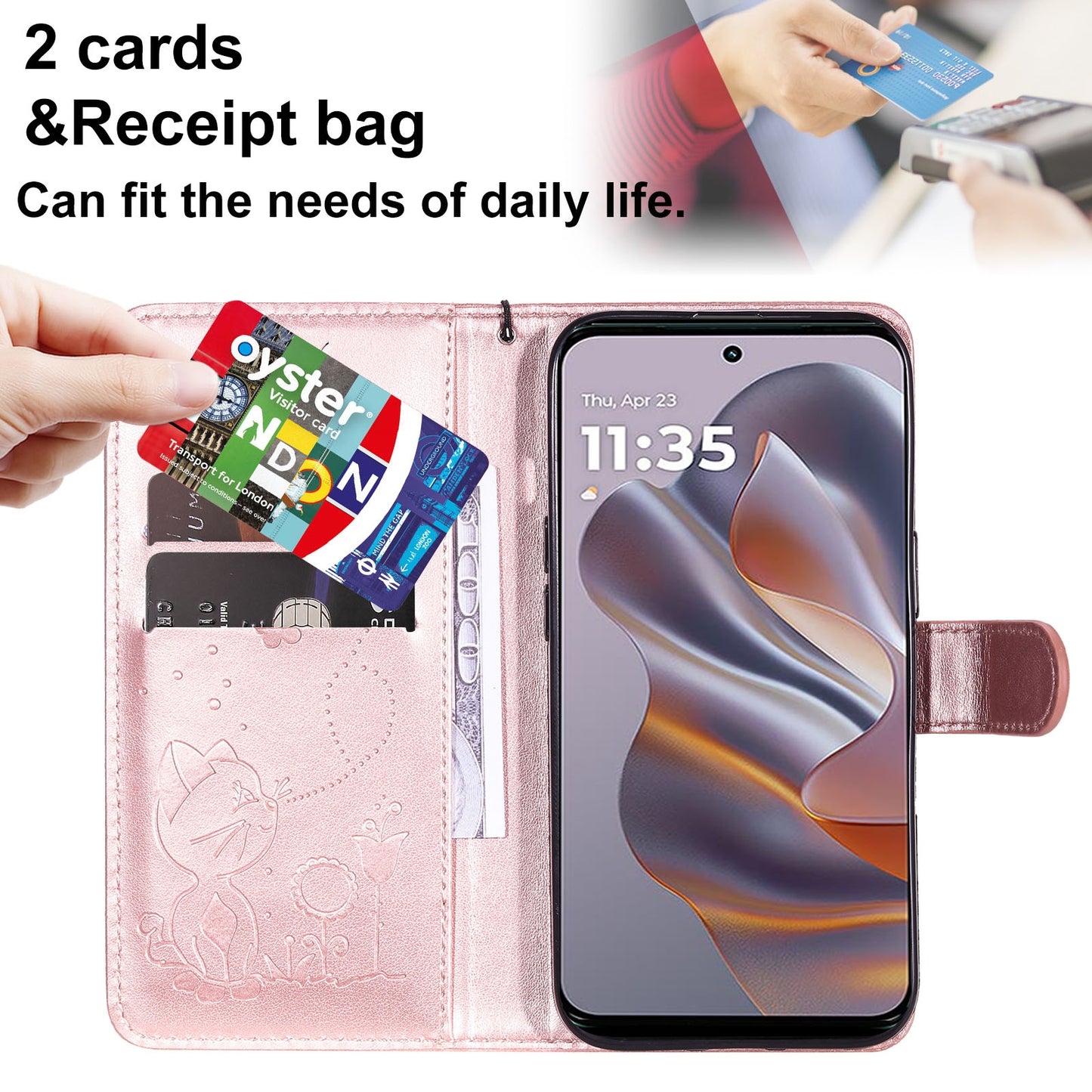 For Motorola Edge 50 Neo Cat and Bee Embossed Flip Leather Phone Case Wallet Cover with Card Slots Cash Pocket Magnetic Stand Protective Shockproof TPU PU Leather Case with Wrist Strap