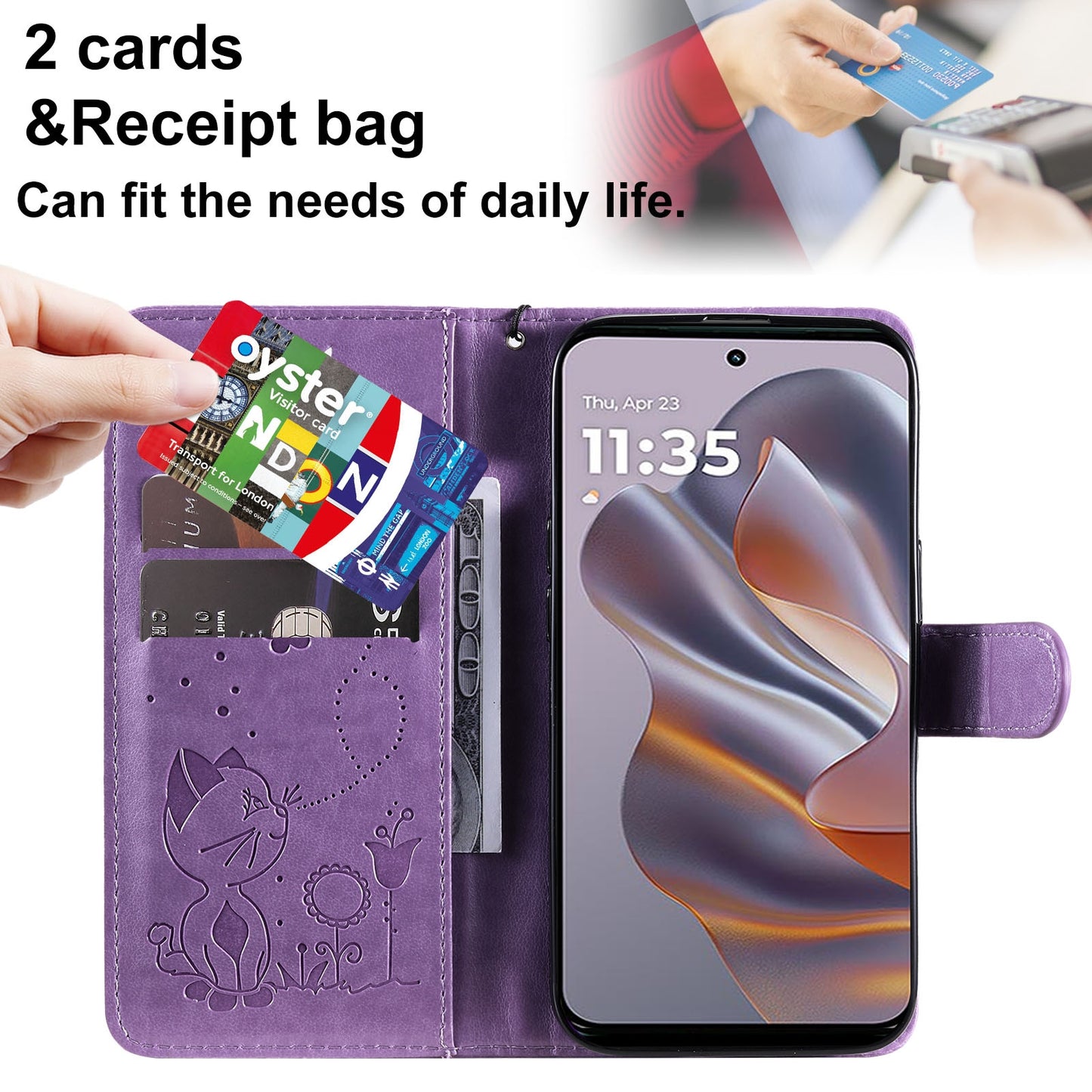 For Motorola Edge 50 Neo Cat and Bee Embossed Flip Leather Phone Case Wallet Cover with Card Slots Cash Pocket Magnetic Stand Protective Shockproof TPU PU Leather Case with Wrist Strap