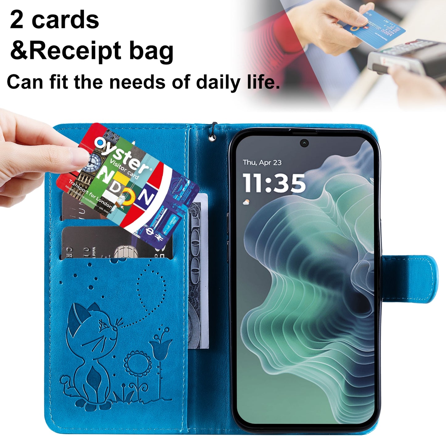 For Motorola Moto G35 Cat and Bee Embossed Flip Leather Phone Case Wallet Cover with Card Slots Cash Pocket Magnetic Stand Protective Shockproof TPU PU Leather Case with Wrist Strap