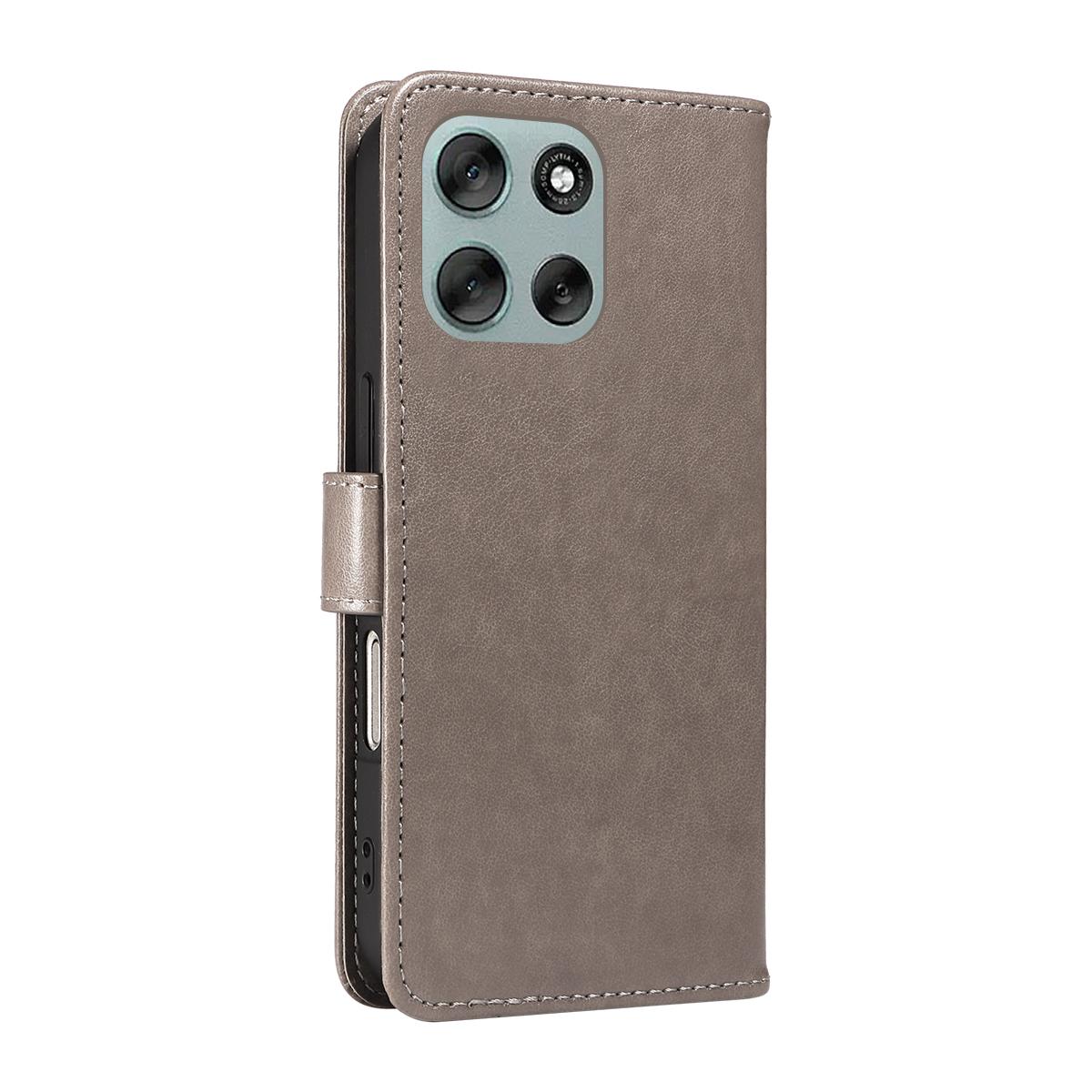 For Motorola Moto G56 5G Cat and Bee Embossed Flip Leather Phone Case Wallet Cover with Card Slots Cash Pocket Magnetic Stand Protective Shockproof TPU PU Leather Case with Wrist Strap