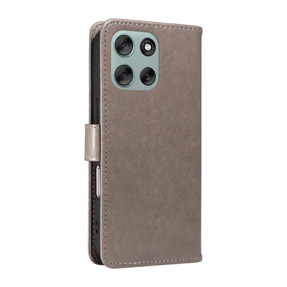 For Motorola Moto G56 5G Cat and Bee Embossed Flip Leather Phone Case Wallet Cover with Card Slots Cash Pocket Magnetic Stand Protective Shockproof TPU PU Leather Case with Wrist Strap