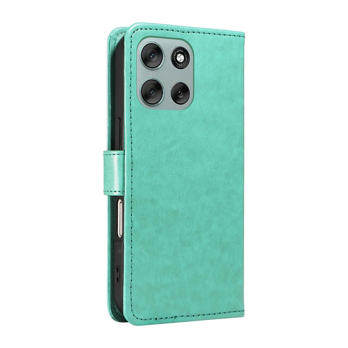 For Motorola Moto G56 5G Cat and Bee Embossed Flip Leather Phone Case Wallet Cover with Card Slots Cash Pocket Magnetic Stand Protective Shockproof TPU PU Leather Case with Wrist Strap