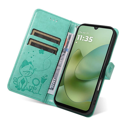For Motorola Moto G06 4G Cat and Bee Embossed Flip Leather Phone Case Wallet Cover with Card Slots Cash Pocket Magnetic Stand Protective Shockproof TPU PU Leather Case with Wrist Strap