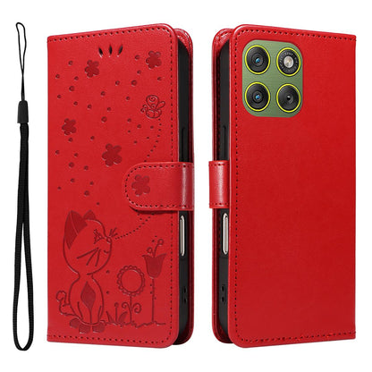 For Motorola Edge 70 5G Cat and Bee Embossed Flip Leather Phone Case Wallet Cover with Card Slots Cash Pocket Magnetic Stand Protective Shockproof TPU PU Leather Case with Wrist Strap