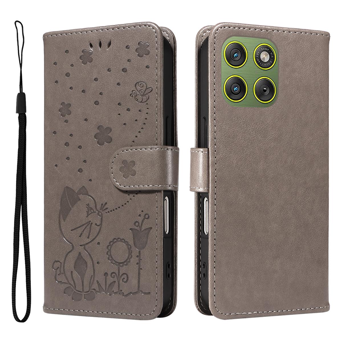 For Motorola Edge 70 5G Cat and Bee Embossed Flip Leather Phone Case Wallet Cover with Card Slots Cash Pocket Magnetic Stand Protective Shockproof TPU PU Leather Case with Wrist Strap
