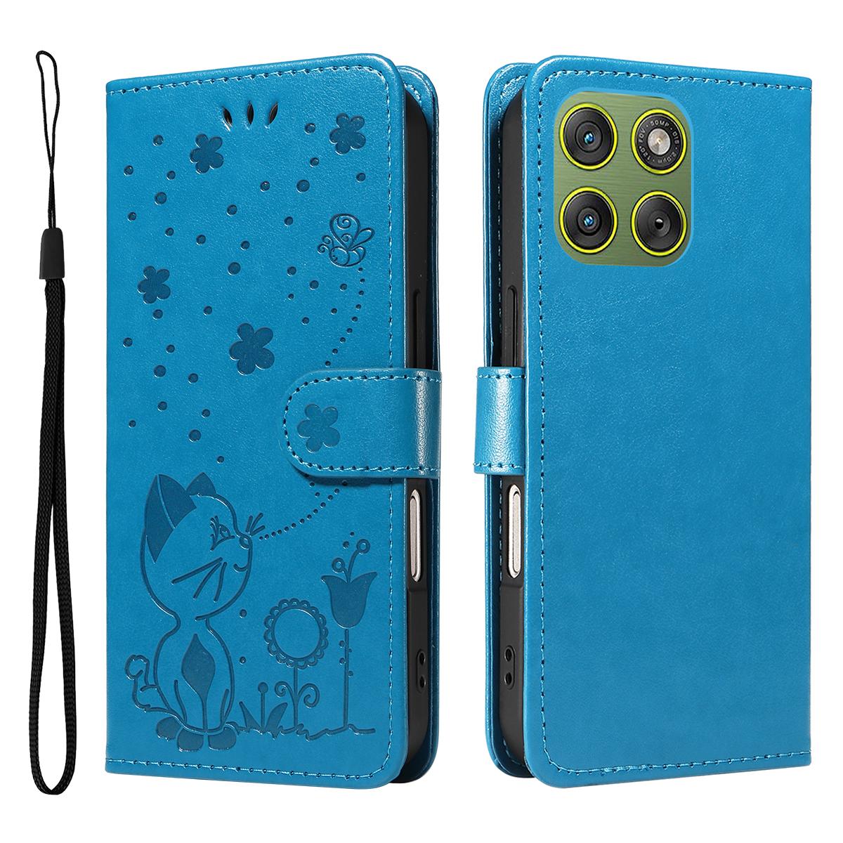 For Motorola Edge 70 5G Cat and Bee Embossed Flip Leather Phone Case Wallet Cover with Card Slots Cash Pocket Magnetic Stand Protective Shockproof TPU PU Leather Case with Wrist Strap