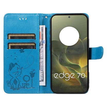 For Motorola Edge 70 5G Cat and Bee Embossed Flip Leather Phone Case Wallet Cover with Card Slots Cash Pocket Magnetic Stand Protective Shockproof TPU PU Leather Case with Wrist Strap