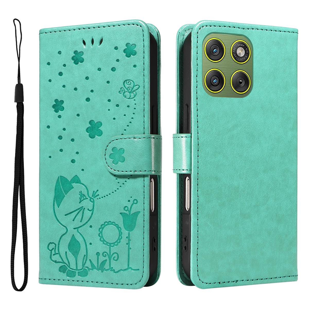 For Motorola Edge 70 5G Cat and Bee Embossed Flip Leather Phone Case Wallet Cover with Card Slots Cash Pocket Magnetic Stand Protective Shockproof TPU PU Leather Case with Wrist Strap