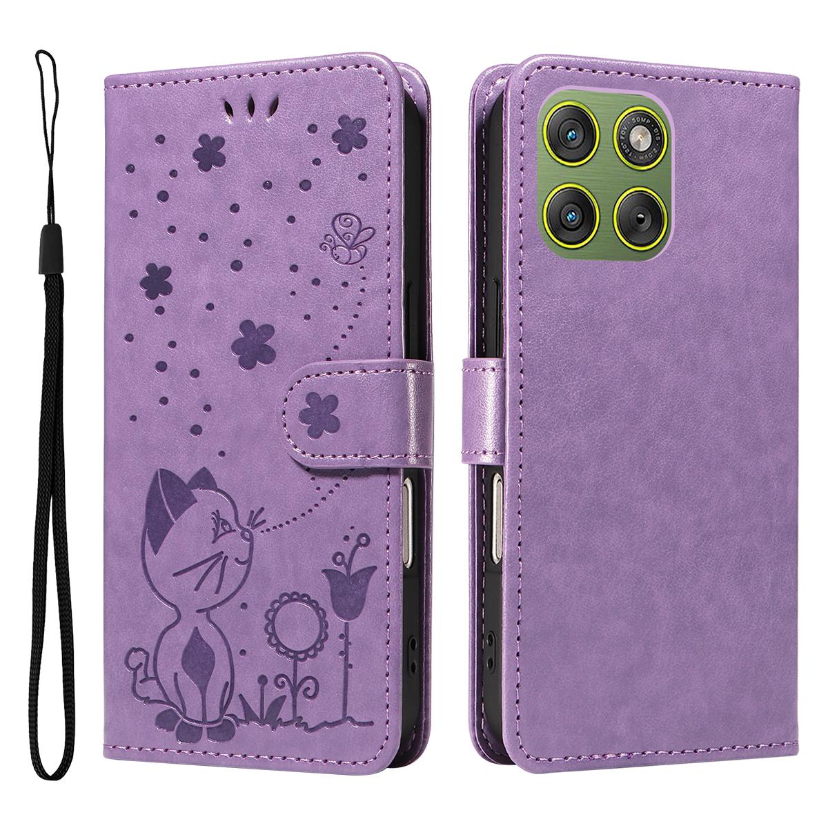 For Motorola Edge 70 5G Cat and Bee Embossed Flip Leather Phone Case Wallet Cover with Card Slots Cash Pocket Magnetic Stand Protective Shockproof TPU PU Leather Case with Wrist Strap