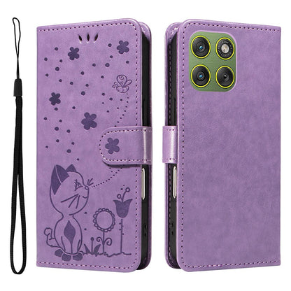 For Motorola Edge 70 5G Cat and Bee Embossed Flip Leather Phone Case Wallet Cover with Card Slots Cash Pocket Magnetic Stand Protective Shockproof TPU PU Leather Case with Wrist Strap