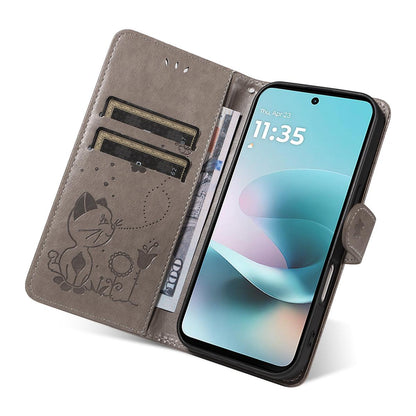 For Motorola Moto G67 Power 5G Cat and Bee Embossed Flip Leather Phone Case Wallet Cover with Card Slots Cash Pocket Magnetic Stand Protective Shockproof TPU PU Leather Case with Wrist Strap