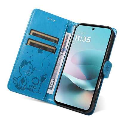 For Motorola Moto G67 Power 5G Cat and Bee Embossed Flip Leather Phone Case Wallet Cover with Card Slots Cash Pocket Magnetic Stand Protective Shockproof TPU PU Leather Case with Wrist Strap
