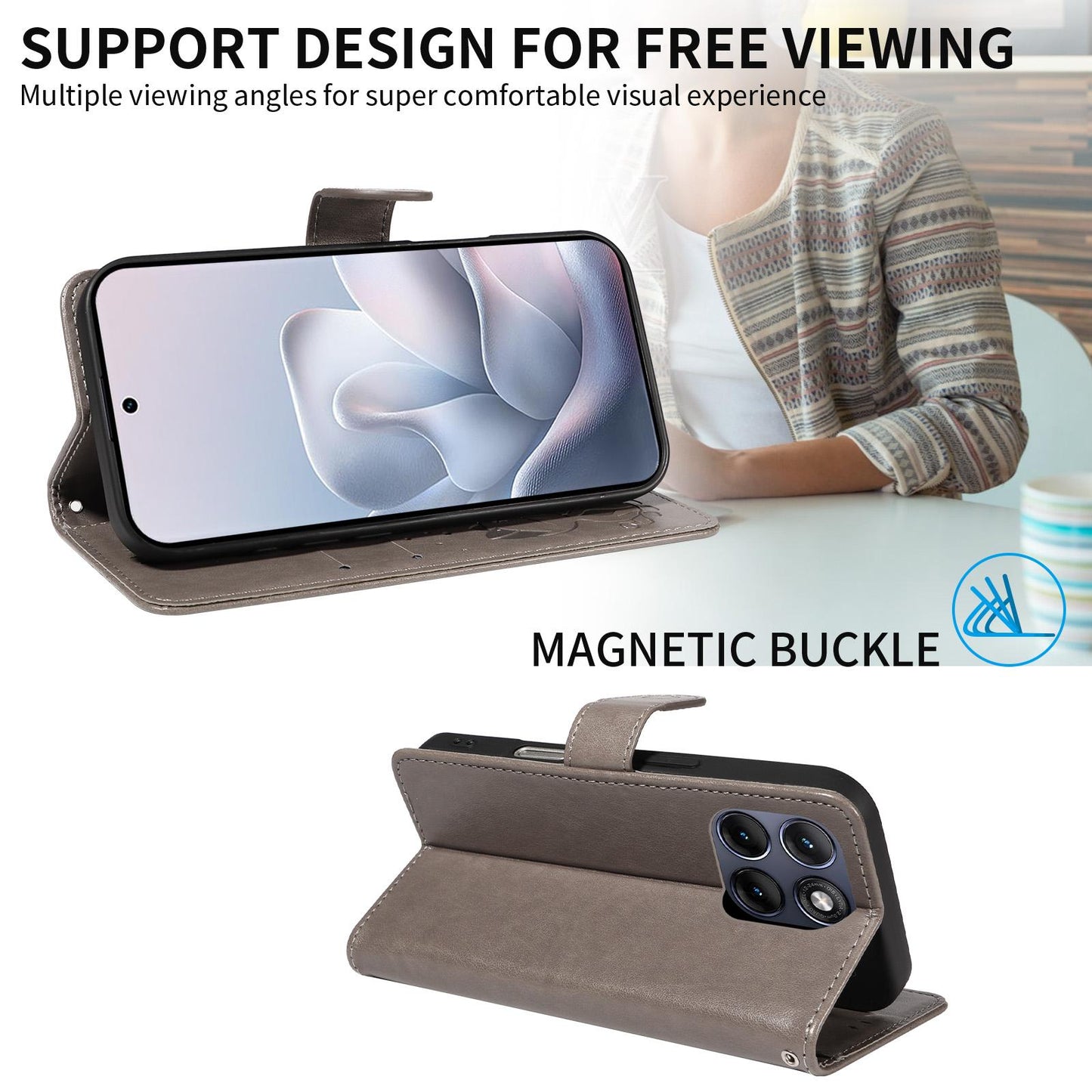 For Motorola Edge 70 Fusion 5G Cat and Bee Embossed Flip Leather Phone Case Wallet Cover with Card Slots Cash Pocket Magnetic Stand Protective Shockproof TPU PU Leather Case with Wrist Strap