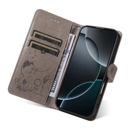 For Motorola Edge 70 Fusion 5G Cat and Bee Embossed Flip Leather Phone Case Wallet Cover with Card Slots Cash Pocket Magnetic Stand Protective Shockproof TPU PU Leather Case with Wrist Strap