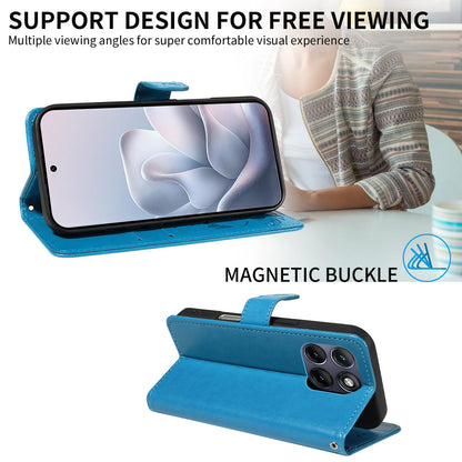 For Motorola Edge 70 Fusion 5G Cat and Bee Embossed Flip Leather Phone Case Wallet Cover with Card Slots Cash Pocket Magnetic Stand Protective Shockproof TPU PU Leather Case with Wrist Strap