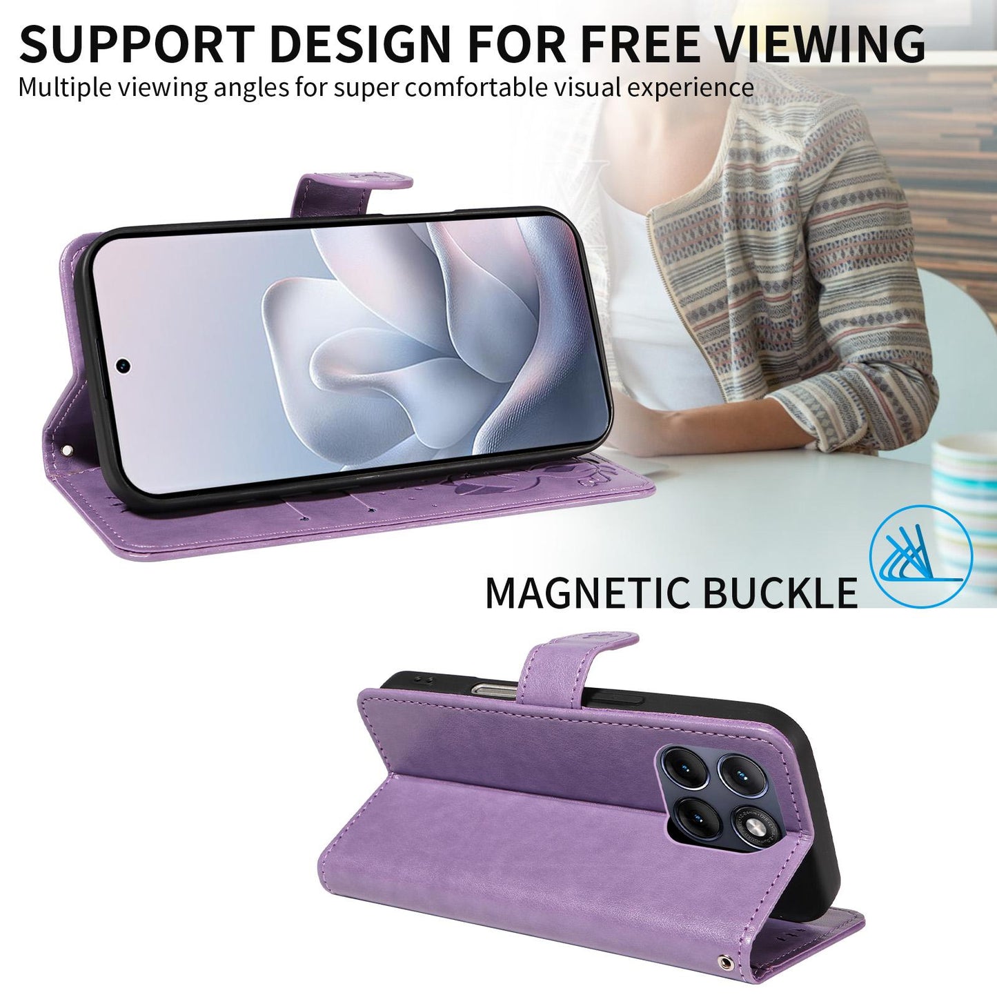For Motorola Edge 70 Fusion 5G Cat and Bee Embossed Flip Leather Phone Case Wallet Cover with Card Slots Cash Pocket Magnetic Stand Protective Shockproof TPU PU Leather Case with Wrist Strap