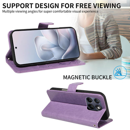 For Motorola Edge 70 Fusion 5G Cat and Bee Embossed Flip Leather Phone Case Wallet Cover with Card Slots Cash Pocket Magnetic Stand Protective Shockproof TPU PU Leather Case with Wrist Strap