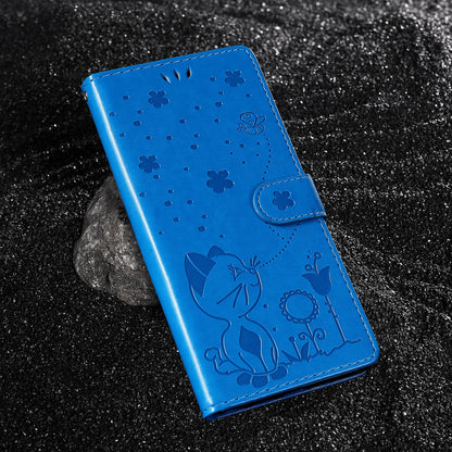 For OPPO Reno12 Pro 5G Cat and Bee Embossed Flip Leather Phone Case Wallet Cover with Card Slots Cash Pocket Magnetic Stand Protective Shockproof TPU PU Leather Case with Wrist Strap